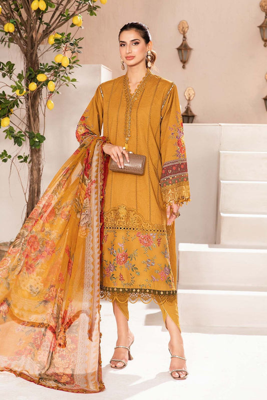 Maria B M Print Mustard Luxury Lawn Dress