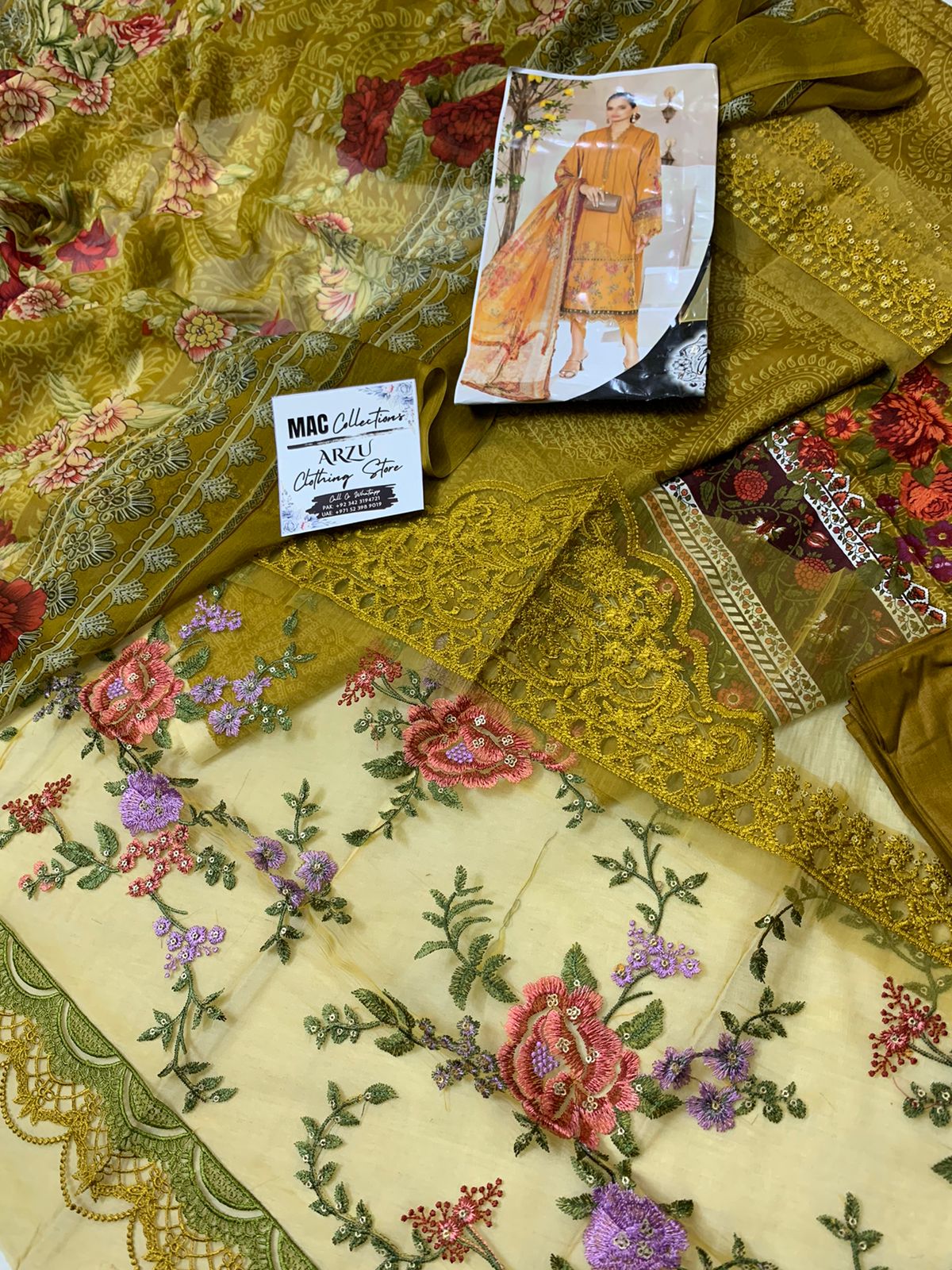 Maria B M Print Mustard Luxury Lawn Dress