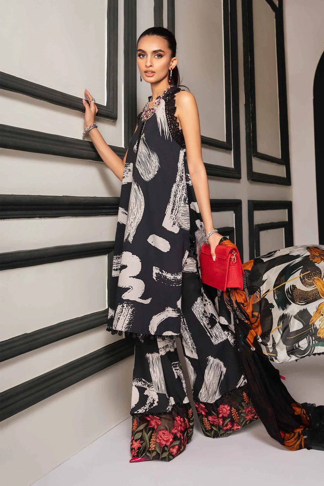 Maria B M Print Black N White Luxury Lawn Dress