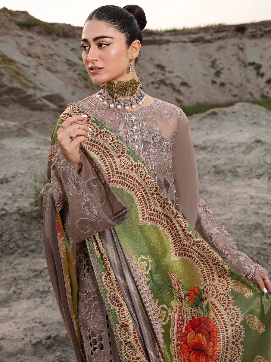 Bin Ilyas Brown Luxury Lawn Dress