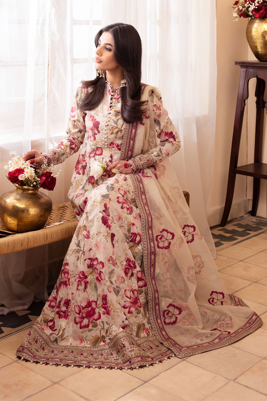 Iznik Cream Luxury Lawn Dress