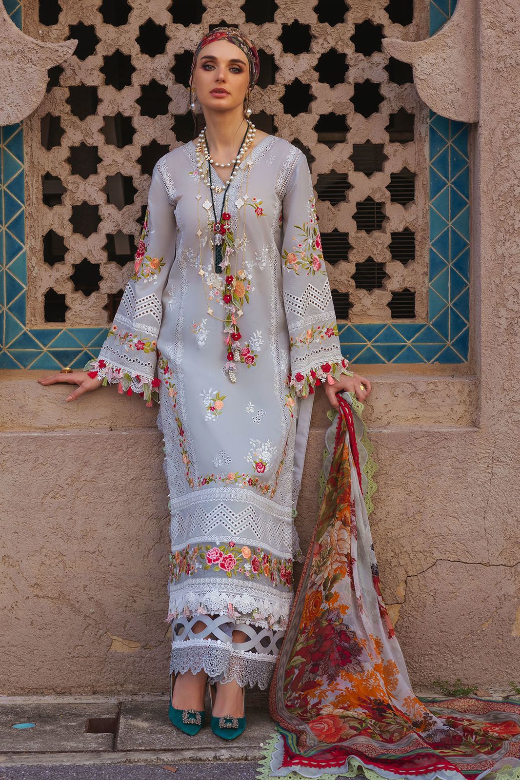 Annus Abrar Grey Luxury Lawn Dress