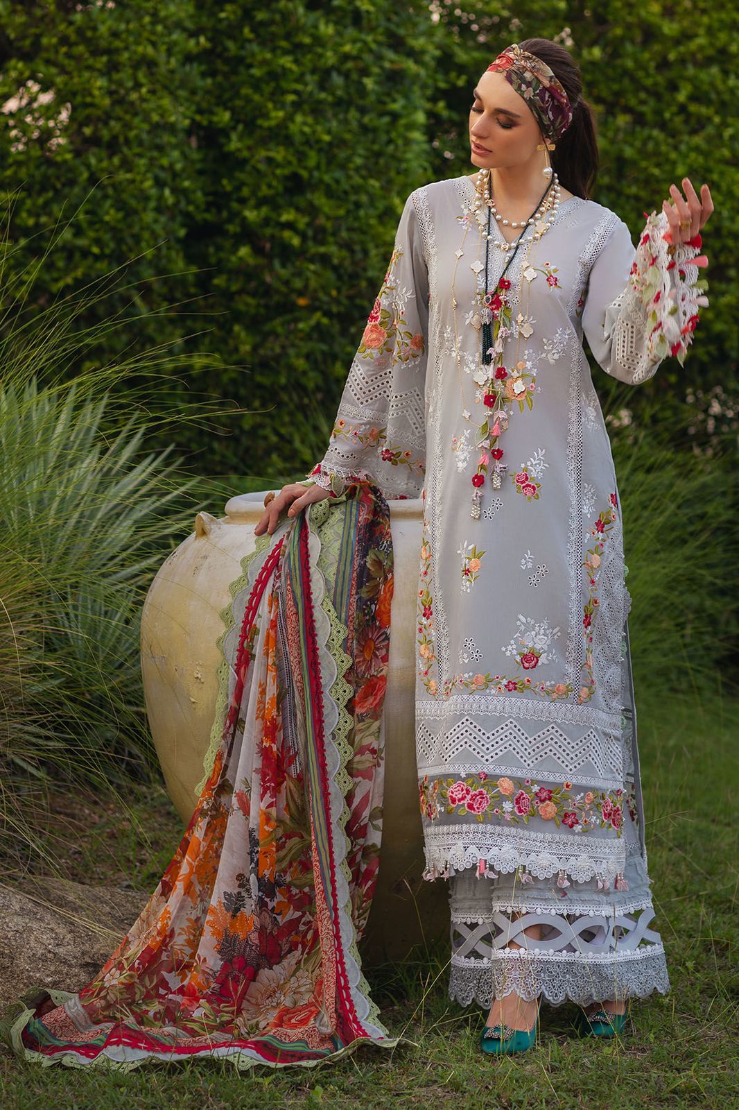 Annus Abrar Grey Luxury Lawn Dress