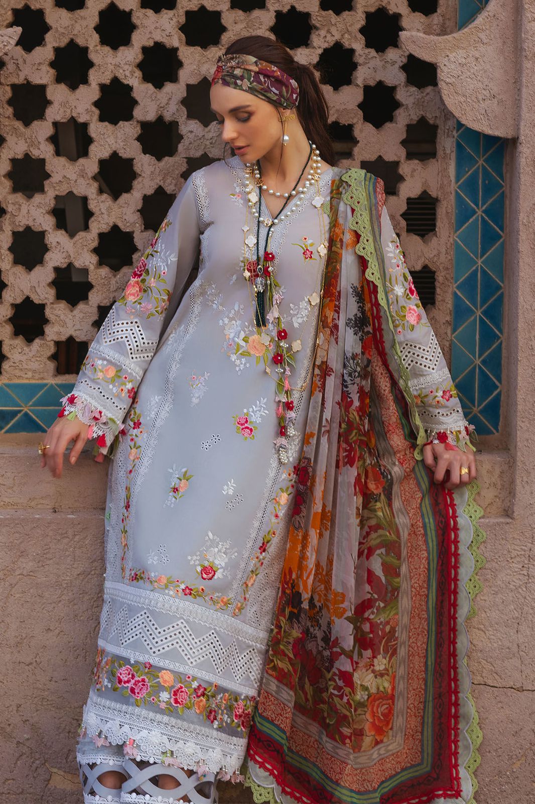 Annus Abrar Grey Luxury Lawn Dress