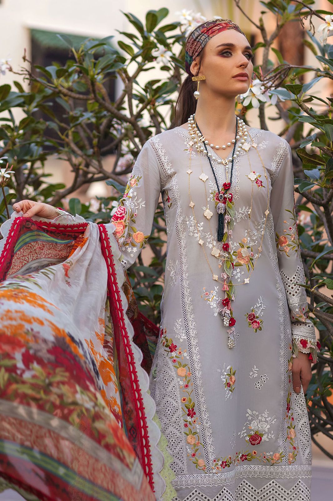 Annus Abrar Grey Luxury Lawn Dress