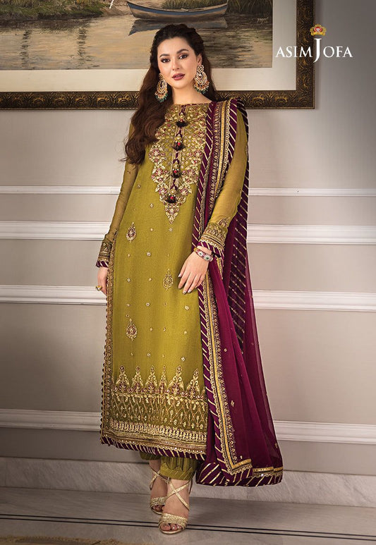 Asim Jofa Mehndi Luxury Chiffon Dress