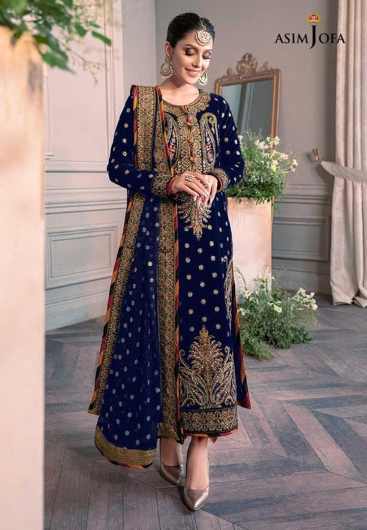 Asim jofa Blue Luxury Velvet Dress