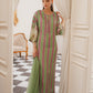 LSR Embroidered Green & Pink Stripe Silk Dress