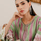 LSR Embroidered Green & Pink Stripe Silk Dress