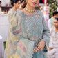 KM Embroidered Sky Blue Luxury Organza Dress