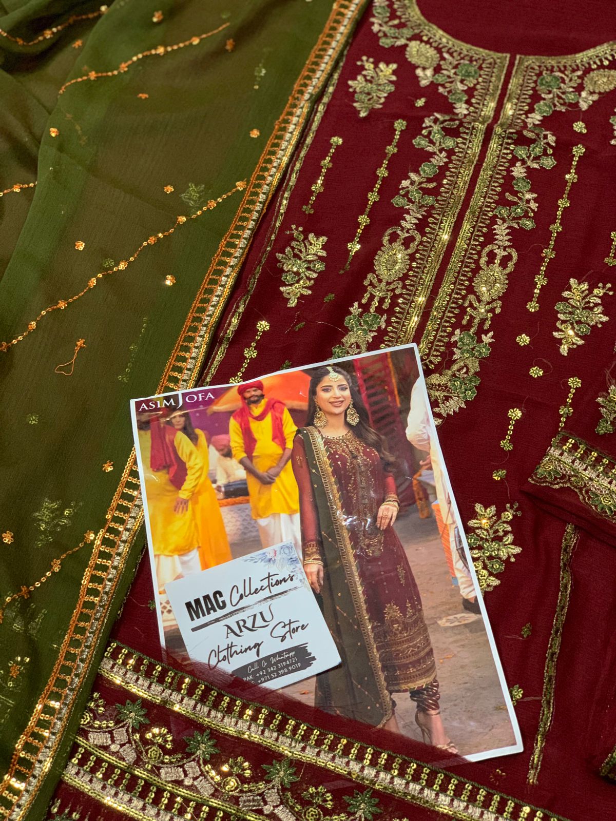 Asim Jofa Maroon Luxury Chiffon Dress