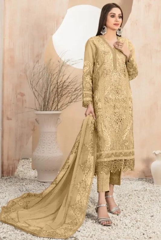 Arzu Mustard Luxury Organza Dress