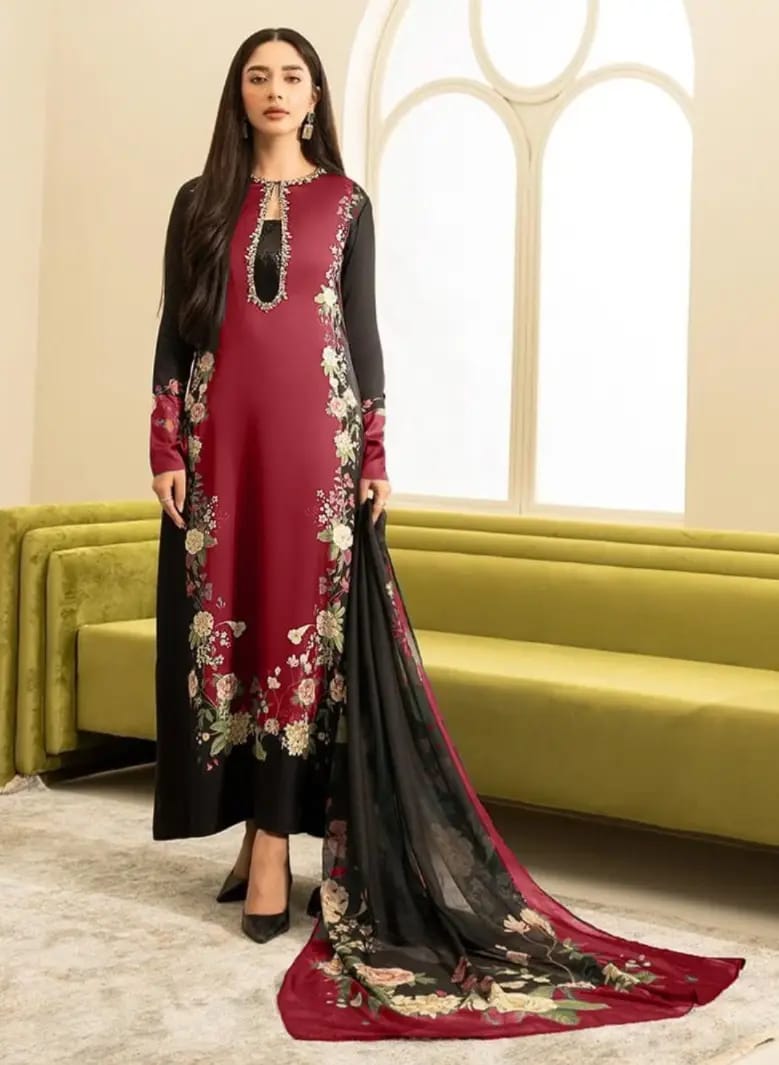 Lulusar Maroon Luxury Silk Dress