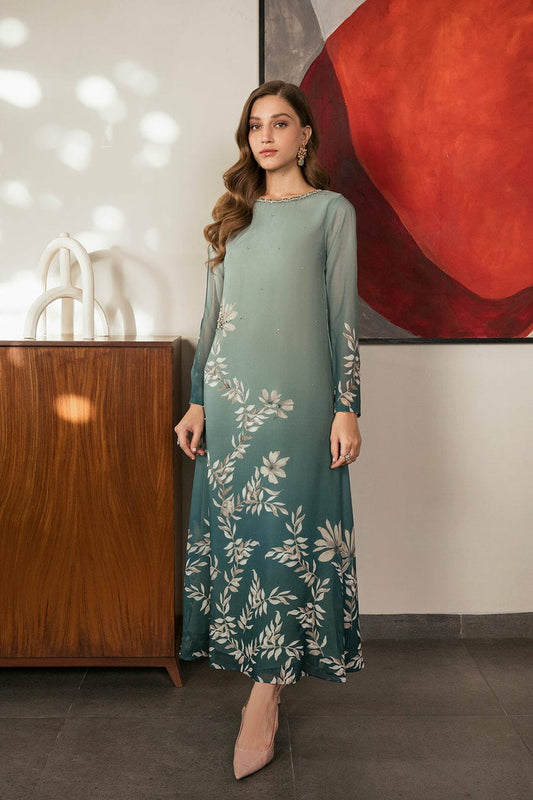 Lulusar Green Tie & Dye Luxury Silk Dress