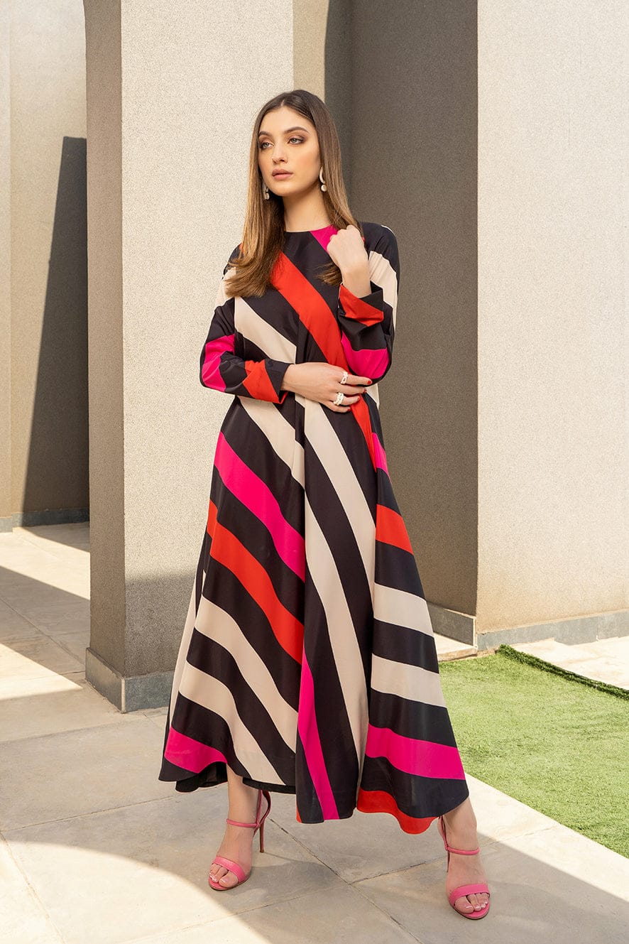 Lulusar Multi Stripe Luxury 2 Piece Silk Dress