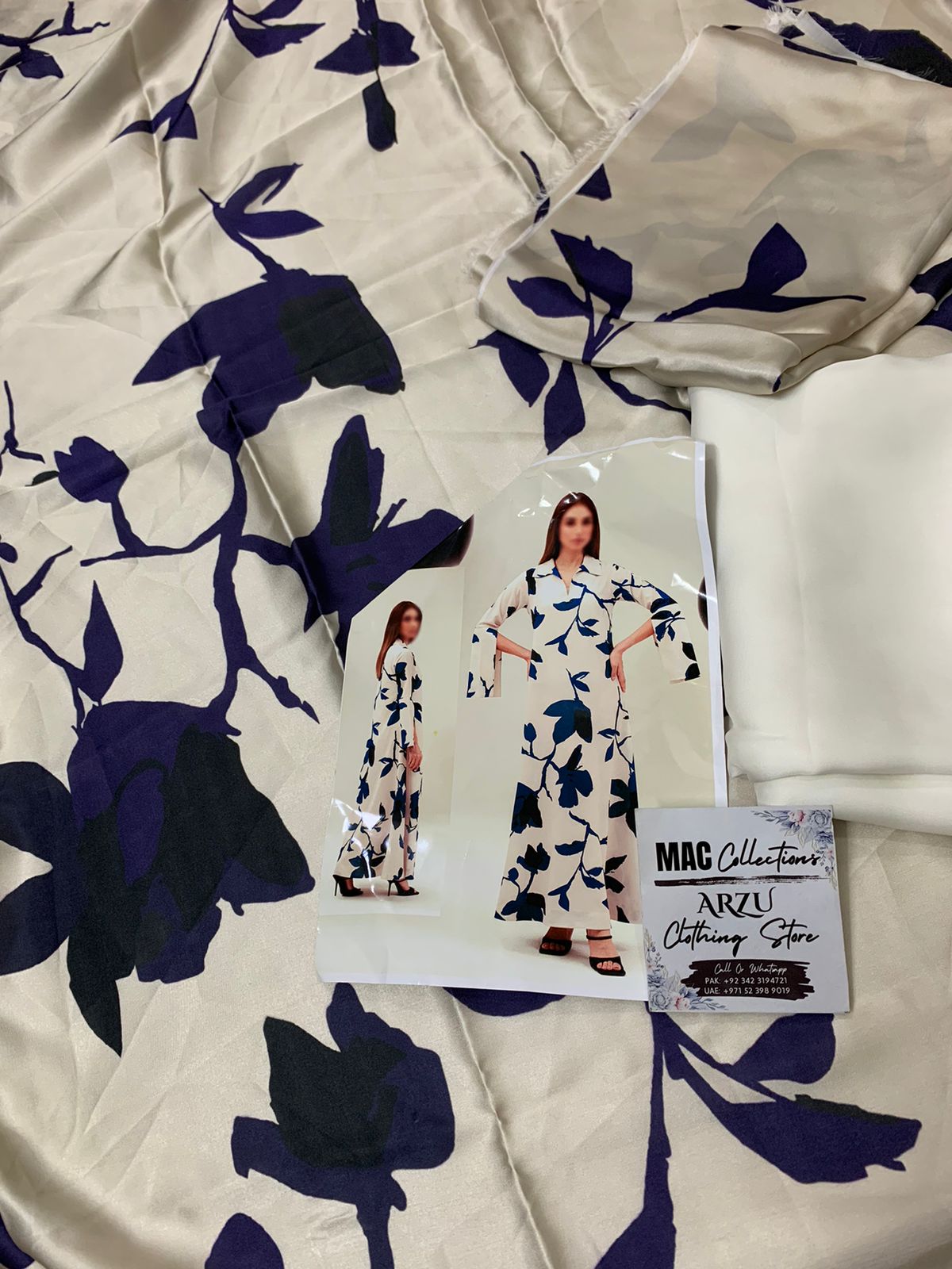 Lulusar Cream & Blue Luxury 2 Piece Silk Dress