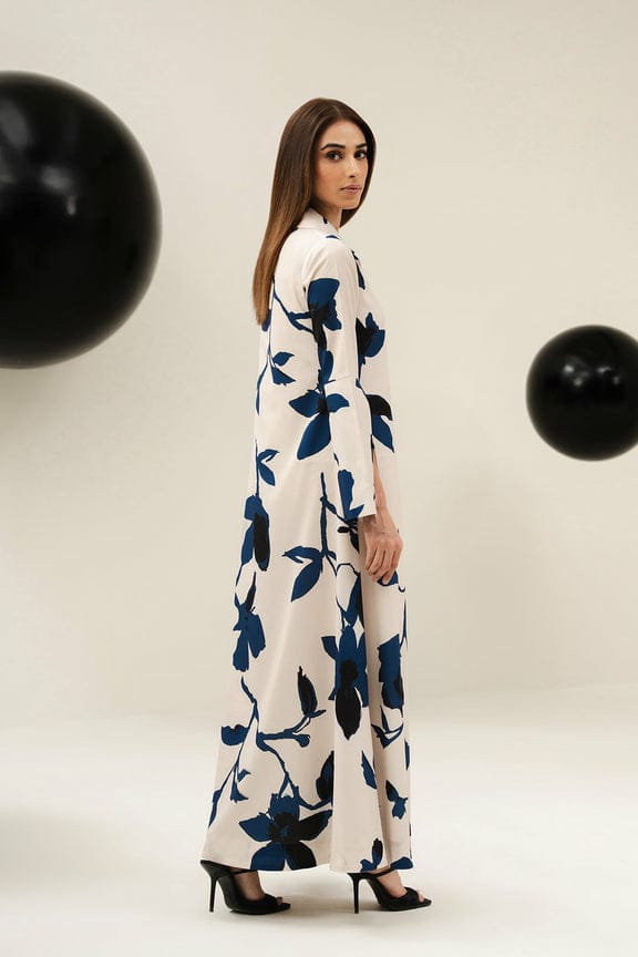 Lulusar Cream & Blue Luxury 2 Piece Silk Dress