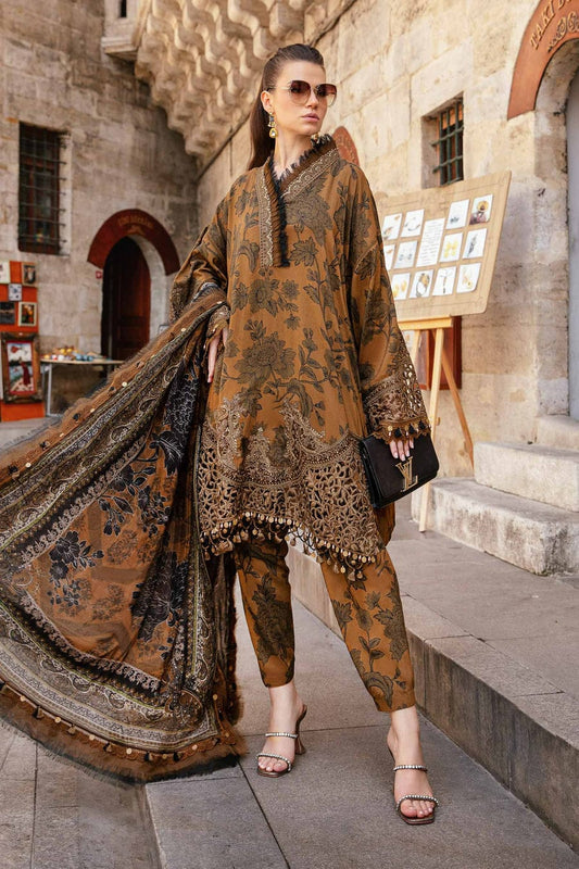 Maria B M Print Brown Luxury Lawn Dress