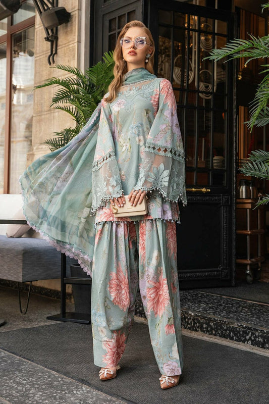 Maria B M Print Sky Blue Luxury Lawn Dress