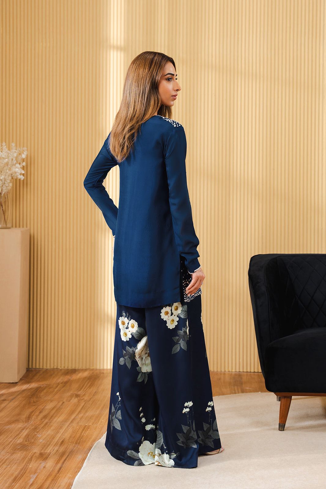 Lulusar Navy Blue Luxury Silk Dress