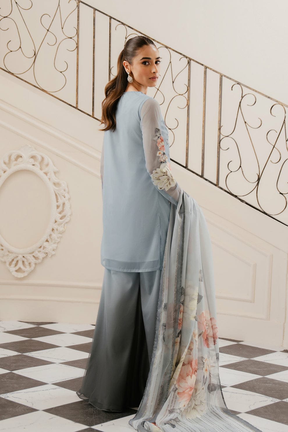 Lulusar Sky Blue Tie & Dye Luxury Silk Dress