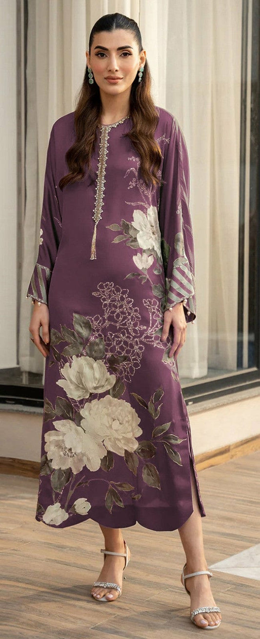 Lulusar Purple & White Floral Luxury Silk Dress