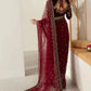 JZM Embroidered Maroon Luxury Velvet & Net Saree