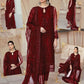 MSQ Embroidered Maroon Luxury Net Dress