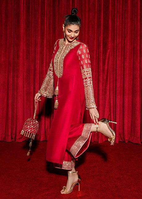 LSR Embroidered Red Luxury Silk Dress