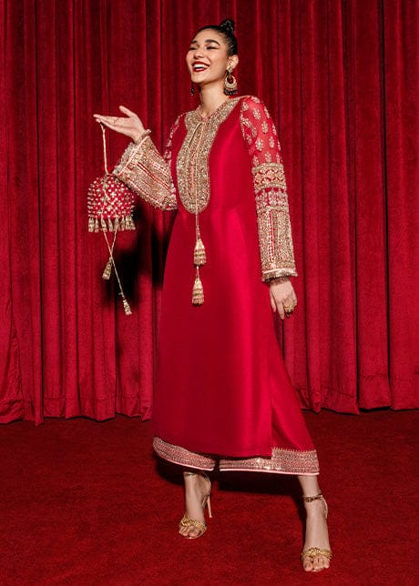 LSR Embroidered Red Luxury Silk Dress