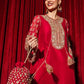 HR Embroidered Red Luxury Silk Dress