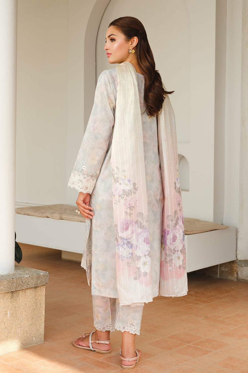 BRQ Embroidered Ice Grey Luxury Chikankari Lawn Dress