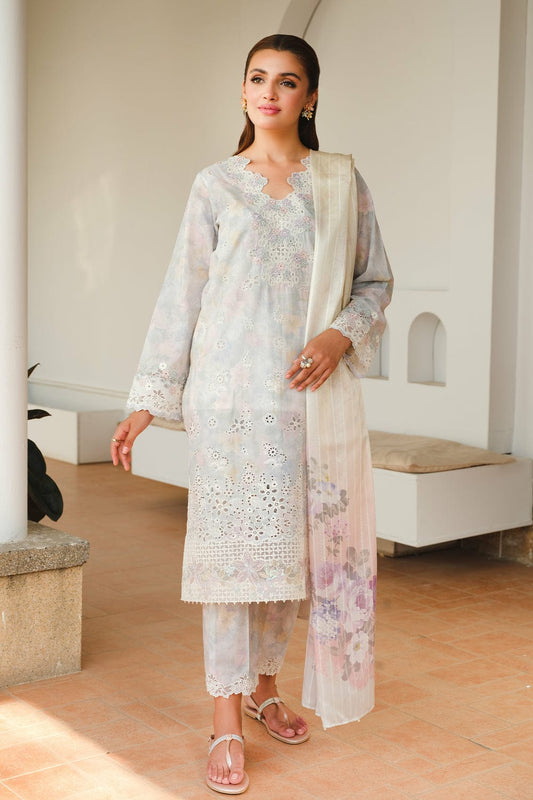 BRQ Embroidered Ice Grey Luxury Chikankari Lawn Dress