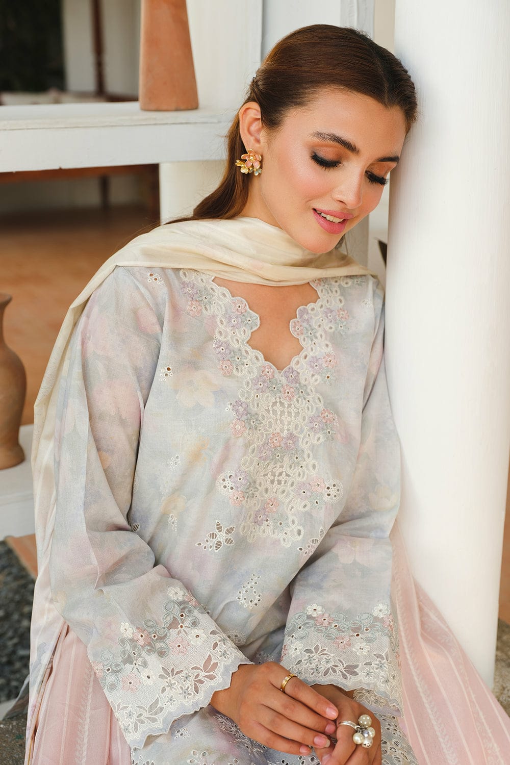 BRQ Embroidered Ice Grey Luxury Chikankari Lawn Dress