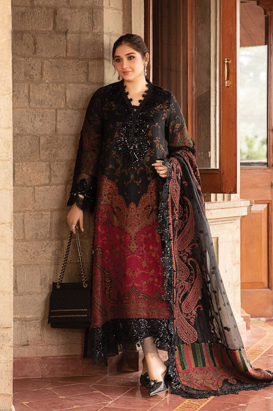 MP Embroidered  Black & maroon Luxury Lawn Dress