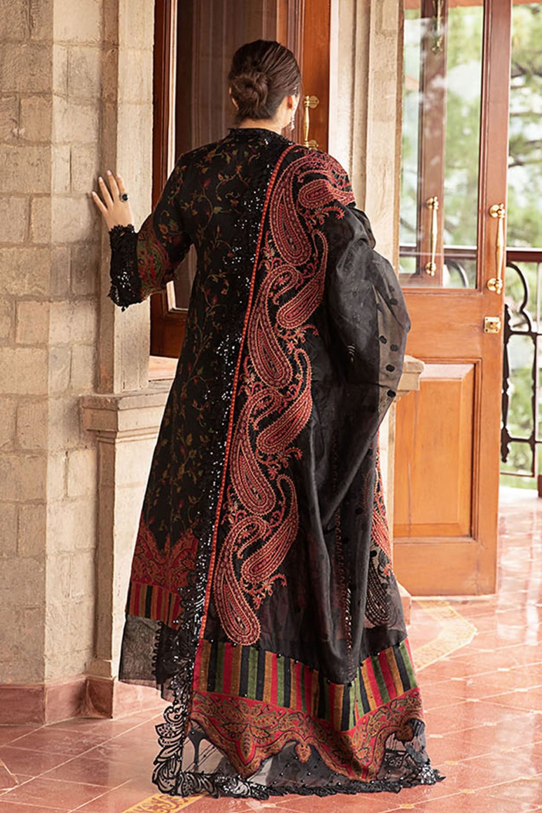 MP Embroidered  Black & maroon Luxury Lawn Dress