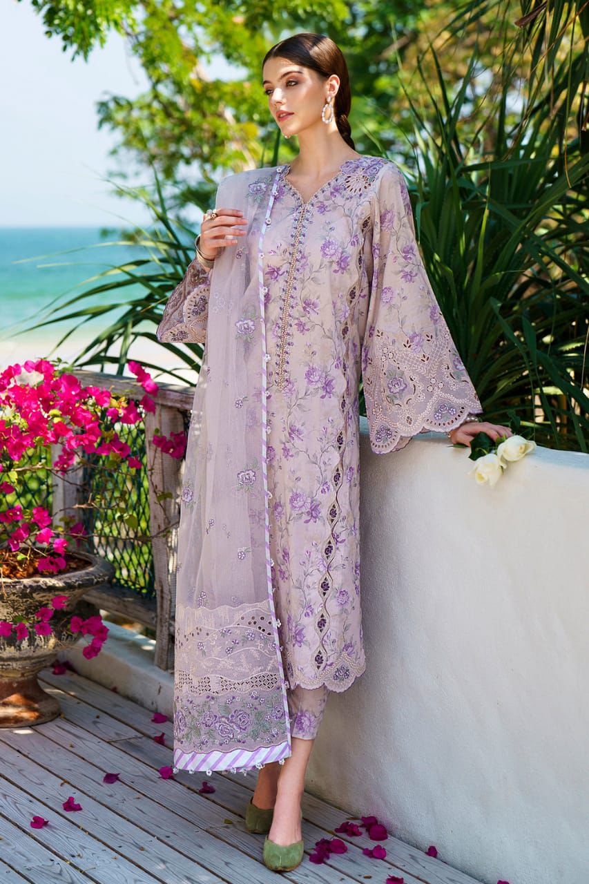 BRQ Embroidered Purple Luxury Lawn Dress