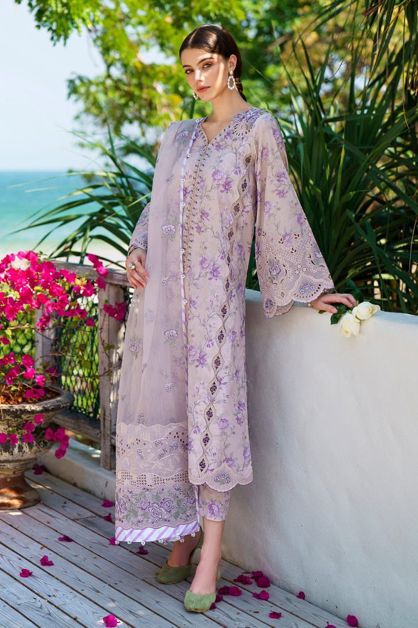 BRQ Embroidered Purple Luxury Lawn Dress