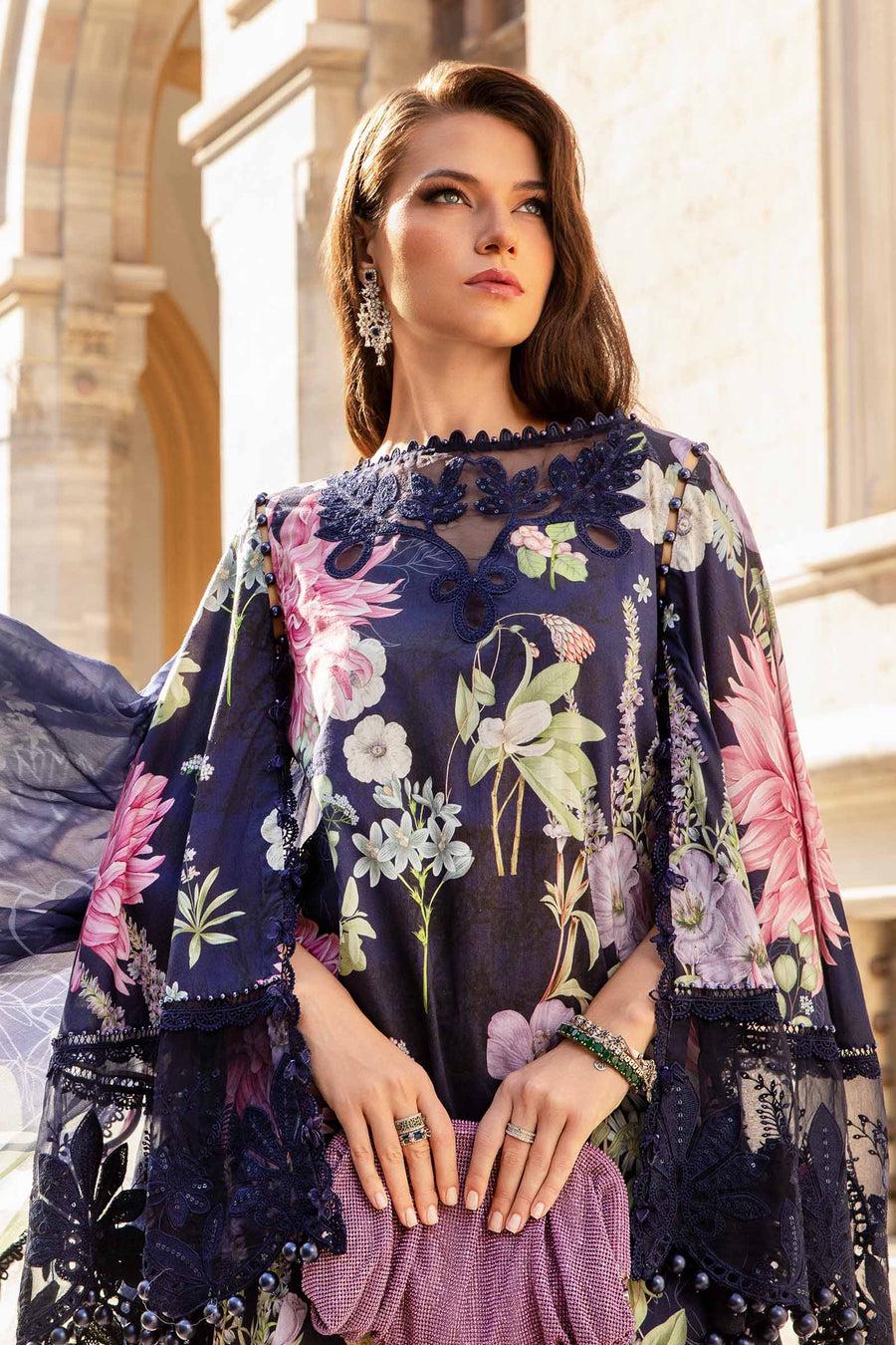 MP Embroidered Blue Luxury Lawn Dress