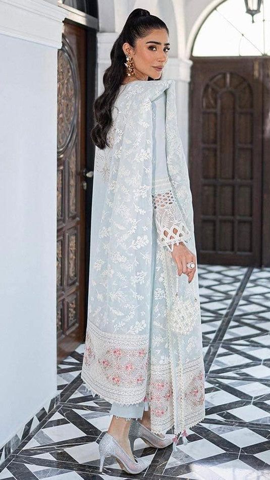 QLR Embroidered Sky Blue Luxury Chikankari Lawn Dress