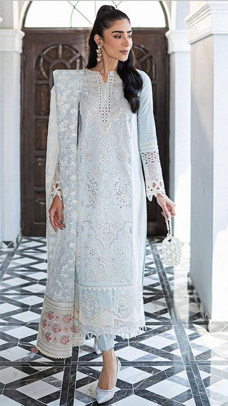 QLR Embroidered Sky Blue Luxury Chikankari Lawn Dress