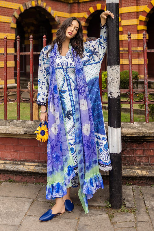 Msq Embroidered Blue & white Luxury Lawn Dress
