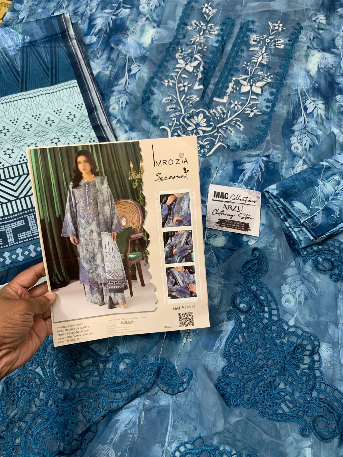 IMR Embroidered Blue Luxury Lawn Dress