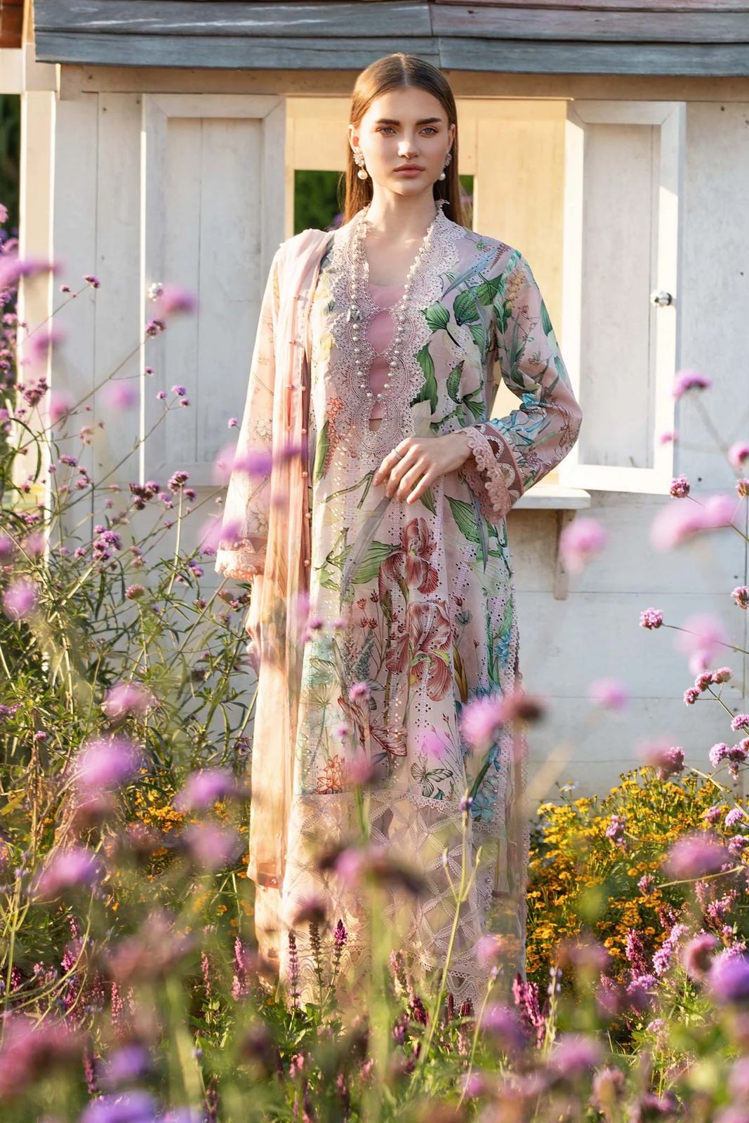 MB Embroidered Pink Luxury Lawn Dress - 2A