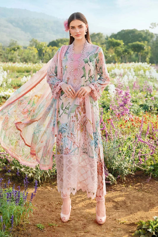 MB Embroidered Pink Luxury Lawn Dress - 2A