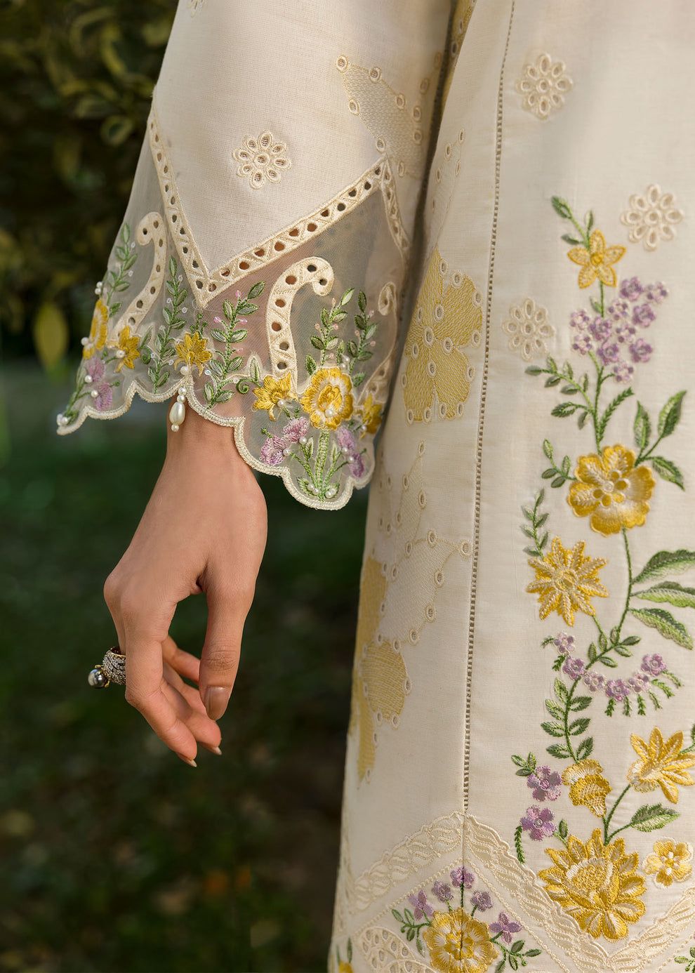 Sardinia Embroidered White Floral Luxury Lawn Dress