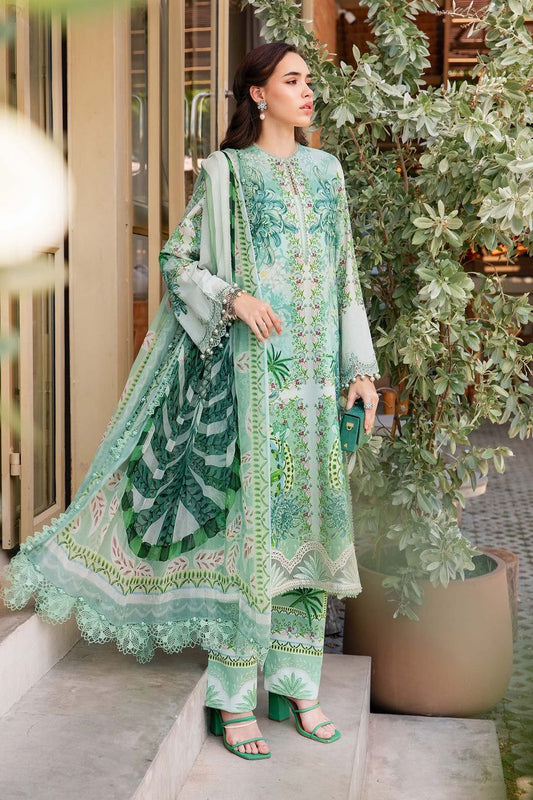 MB Embroidered Green Luxury Lawn Dress - 14A