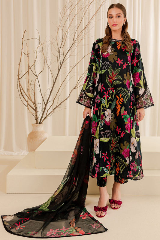 Farasha Embroidered Black Luxury Lawn Dress