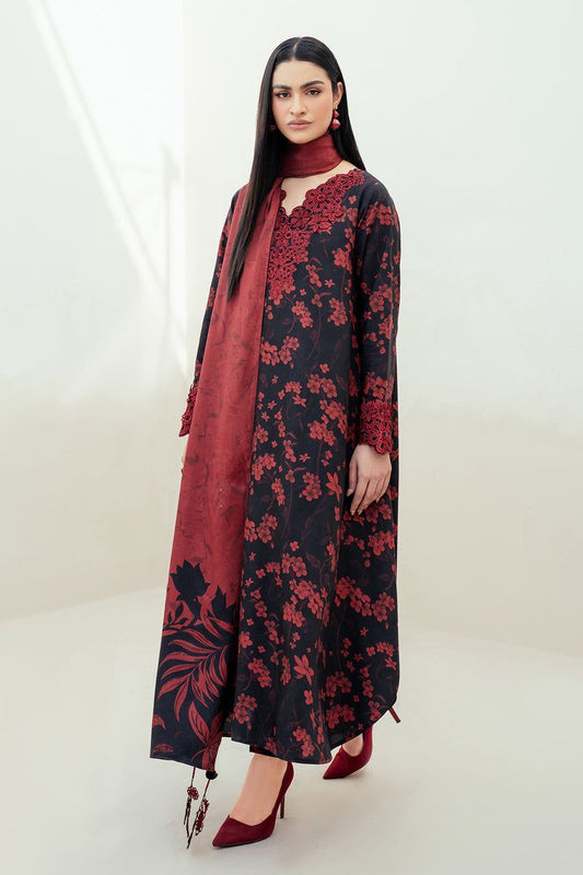 BRQ Embroidered Black & Red Luxury Lawn Dress