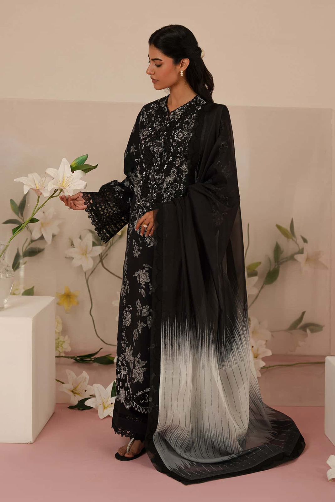 AFZ Embroidered Black Luxury Lawn Dress